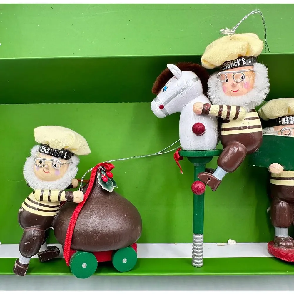 Vintage Kurt 1992 Adler Hershey’s Christmas Wood Ornaments 4pc Mr. & Mrs. Elf #3